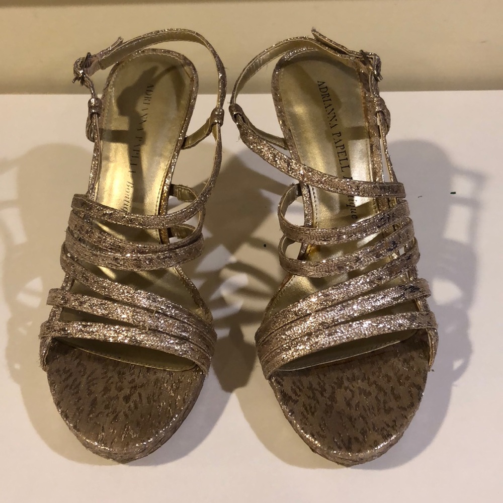 Adrianna Papell gold strappy Stilletos